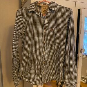 Hollister Men's Green and White Gingham Shirt